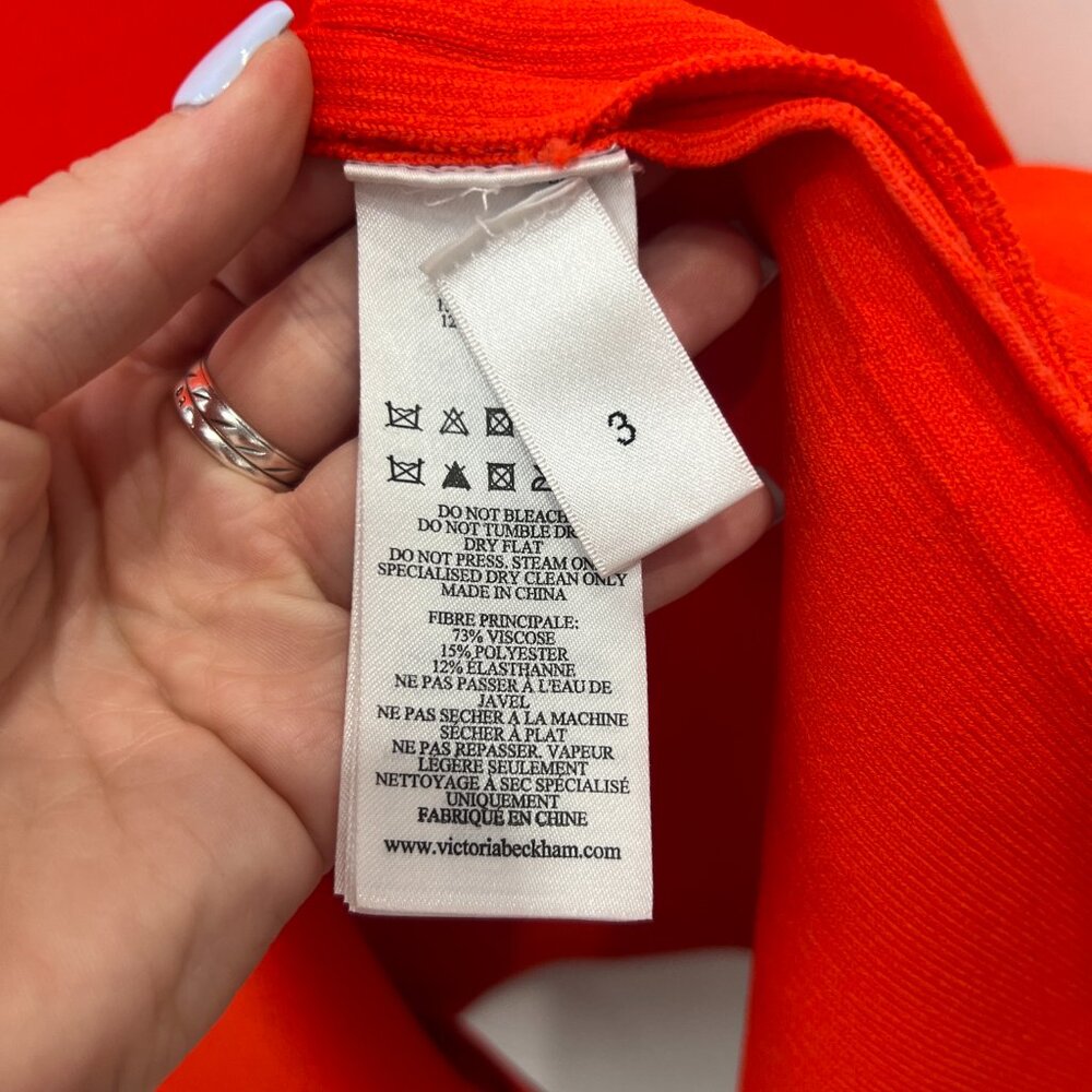 $890 Victoria Beckham VB Body Rust Orange One Shoulder Midi Dress size 3/L/8 - Picture 9 of 9